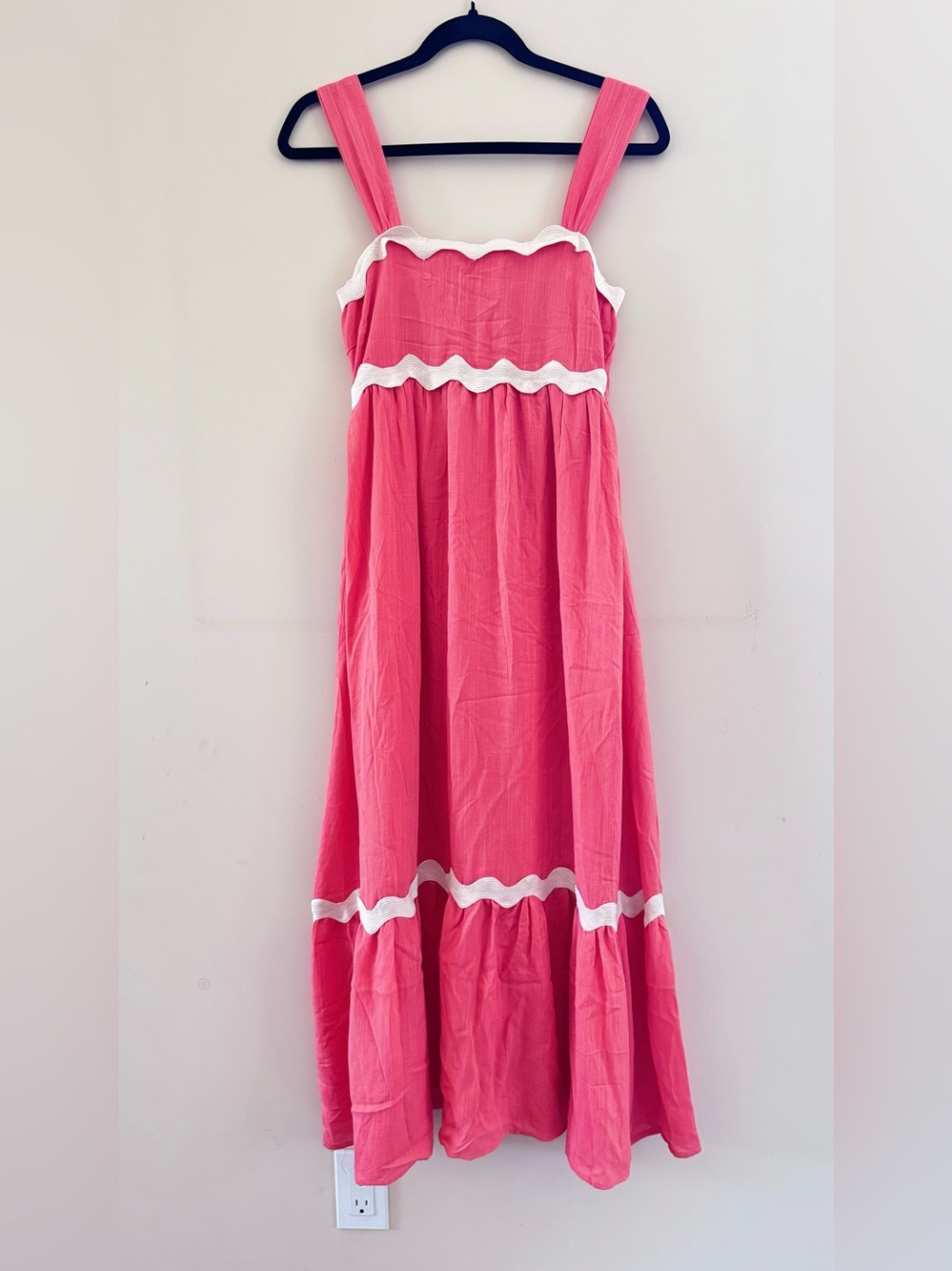 Blu Pepper Pink Maxi Sundress with White Ruffle Trim